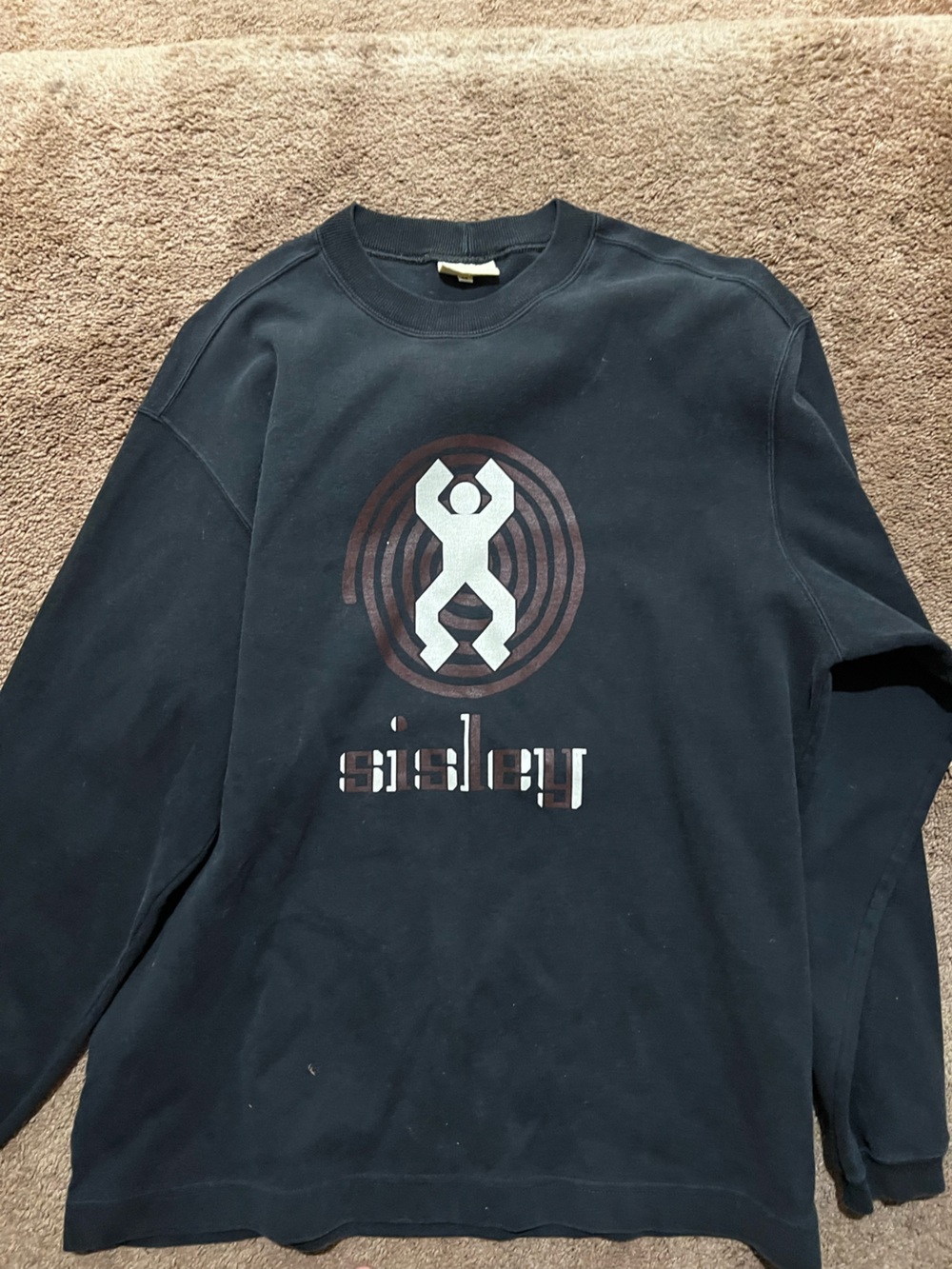 Sisley Black Graphic Crewneck Sweatshirt with White & Brown Logo
